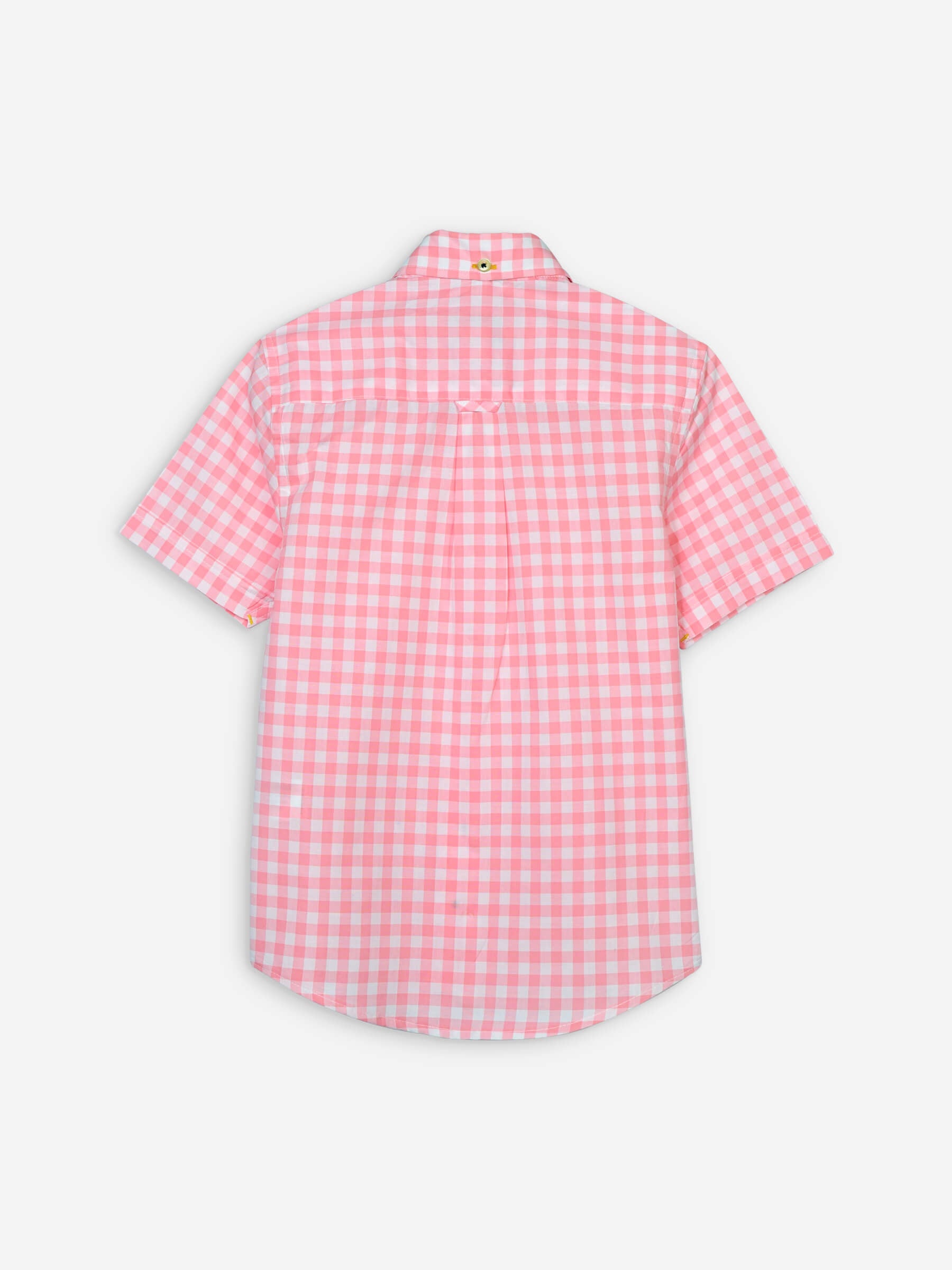 Peach Pink Gingham Short Sleeve Casual Shirt