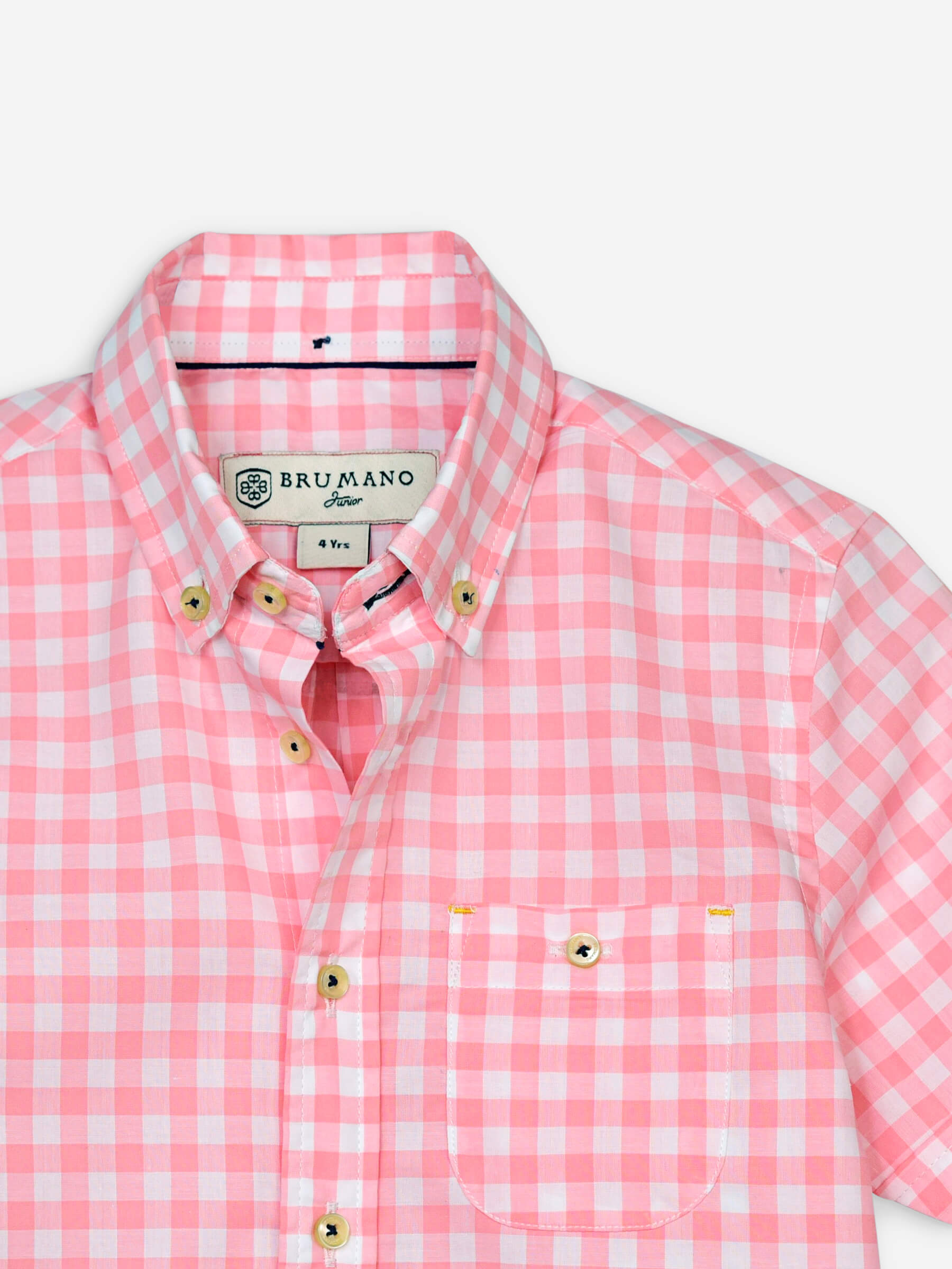 Peach Pink Gingham Short Sleeve Casual Shirt