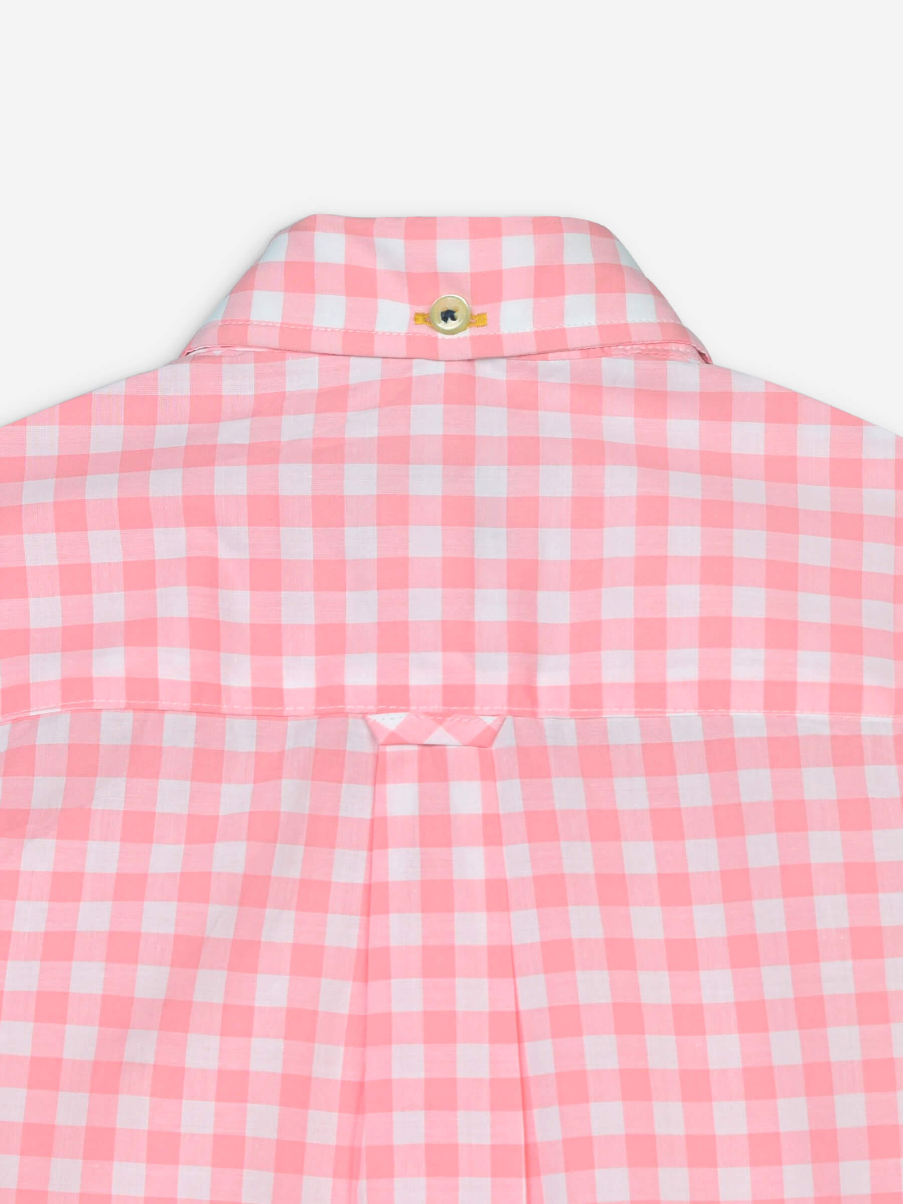 Peach Pink Gingham Short Sleeve Casual Shirt
