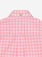 Peach Pink Gingham Short Sleeve Casual Shirt