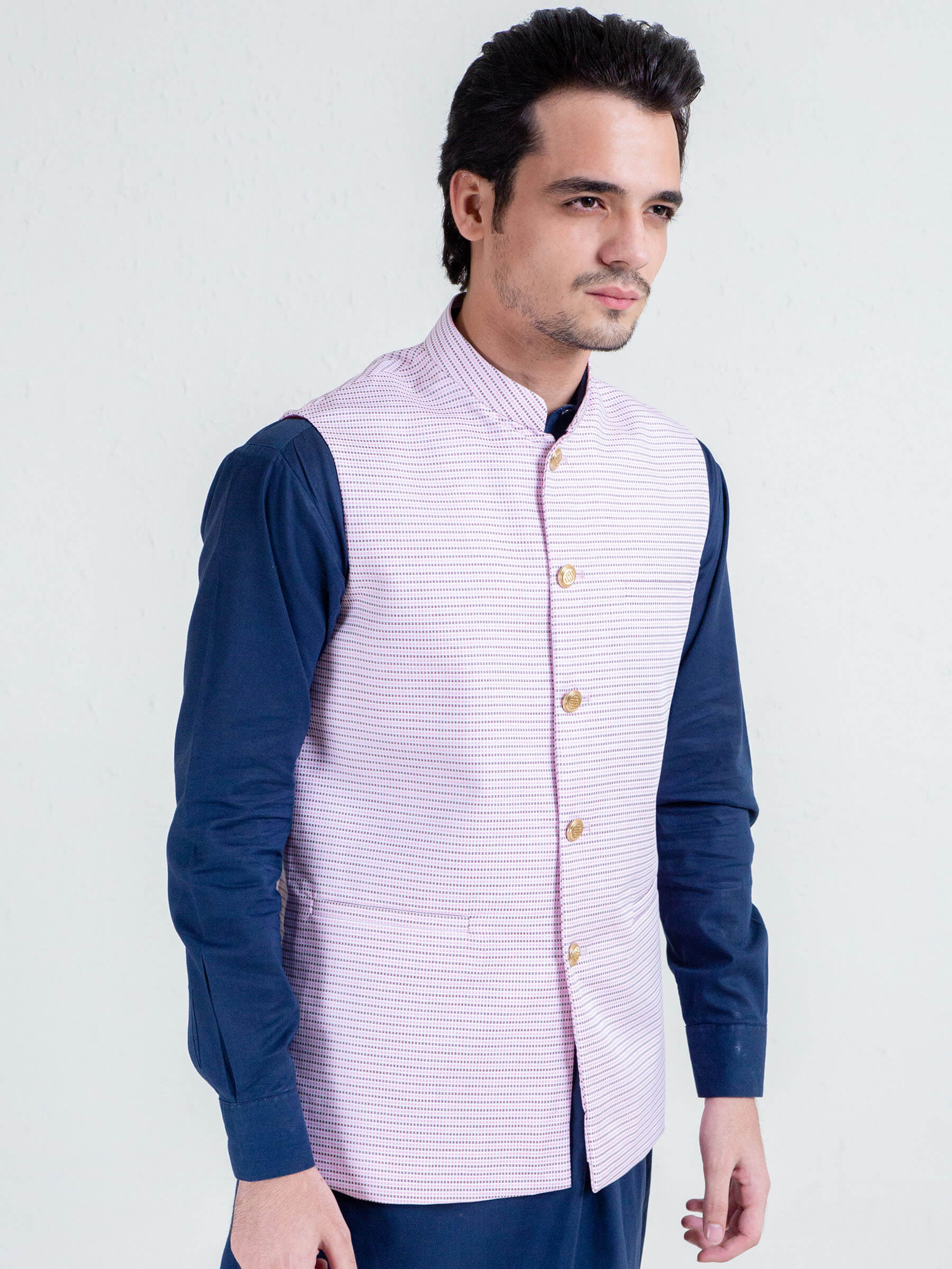 Pink & Black Dobby Structured Waistcoat