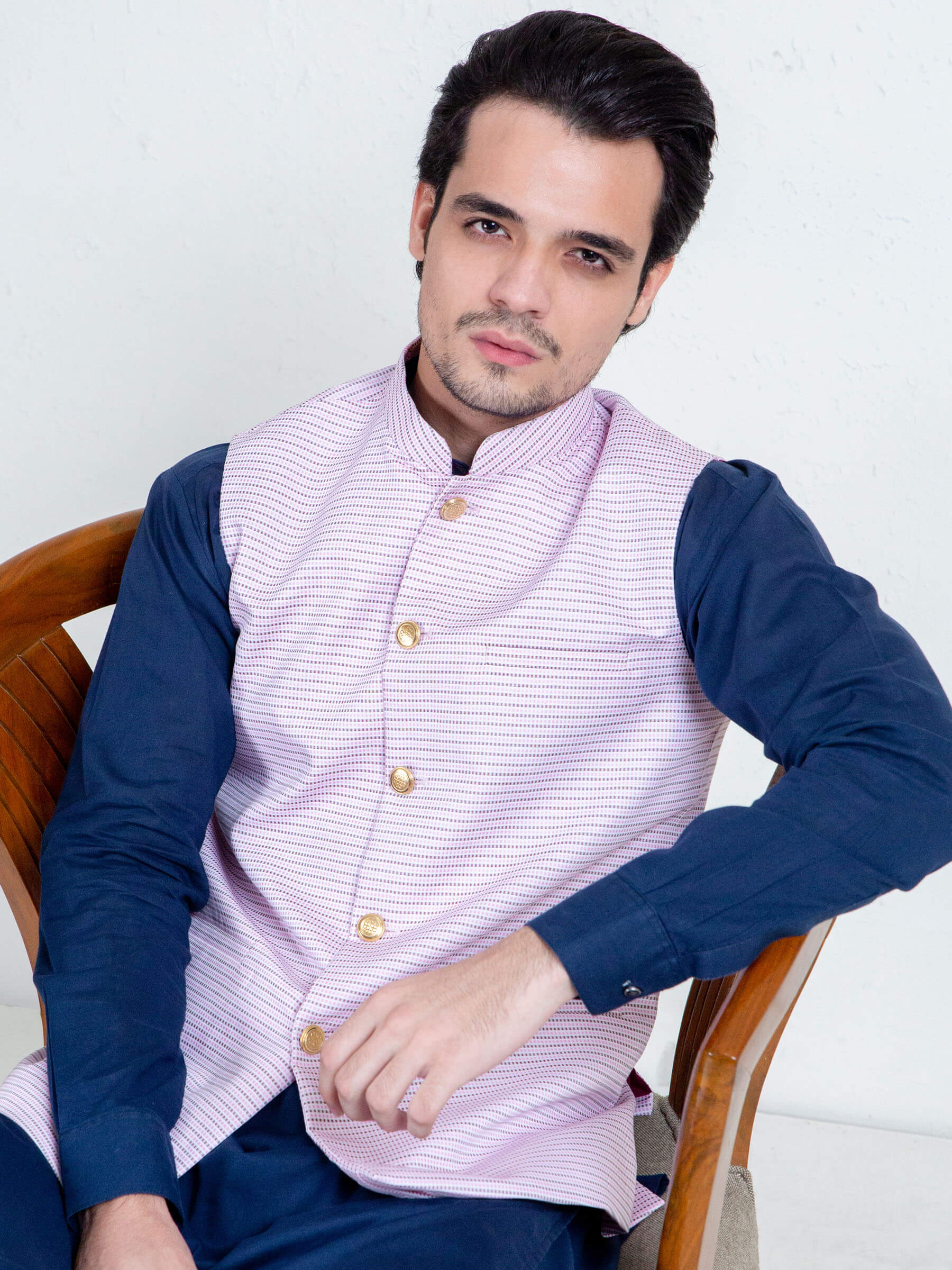 Pink & Black Dobby Structured Waistcoat