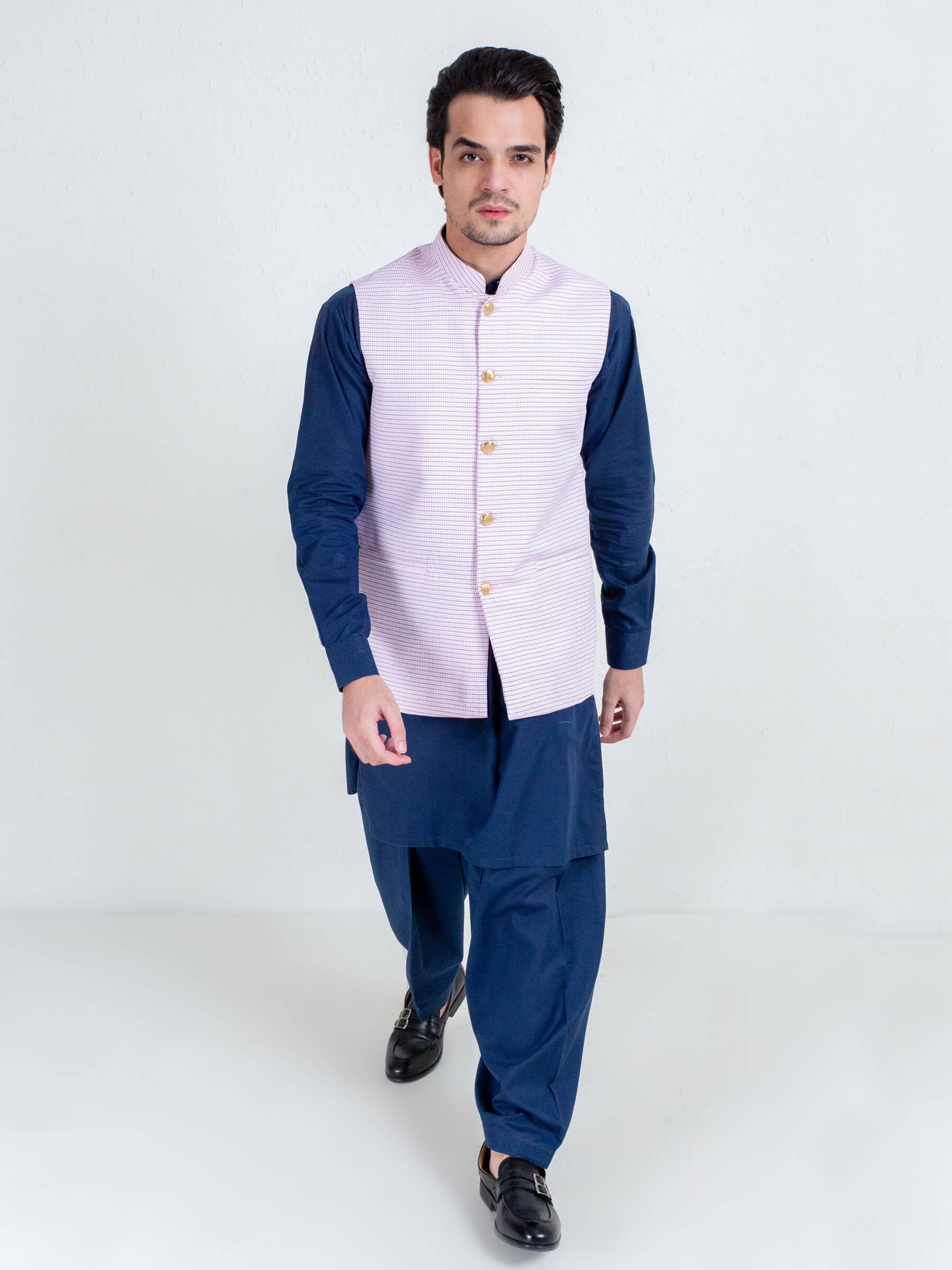 Pink & Black Dobby Structured Waistcoat