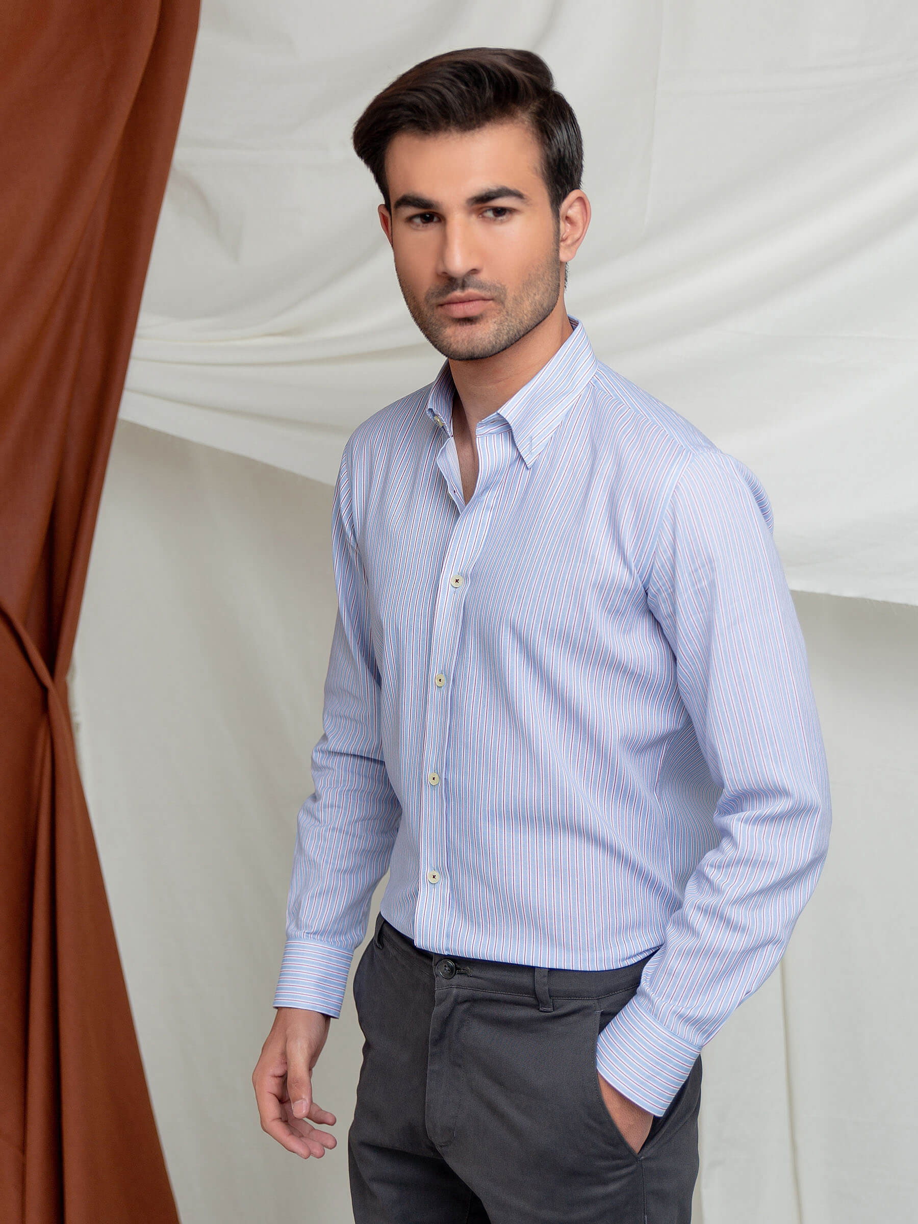 Pink & Blue Striped Button Down Shirt
