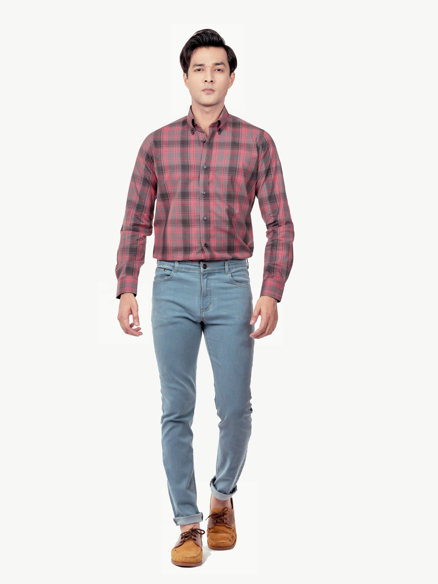 Pink & Grey Checkered Shirt