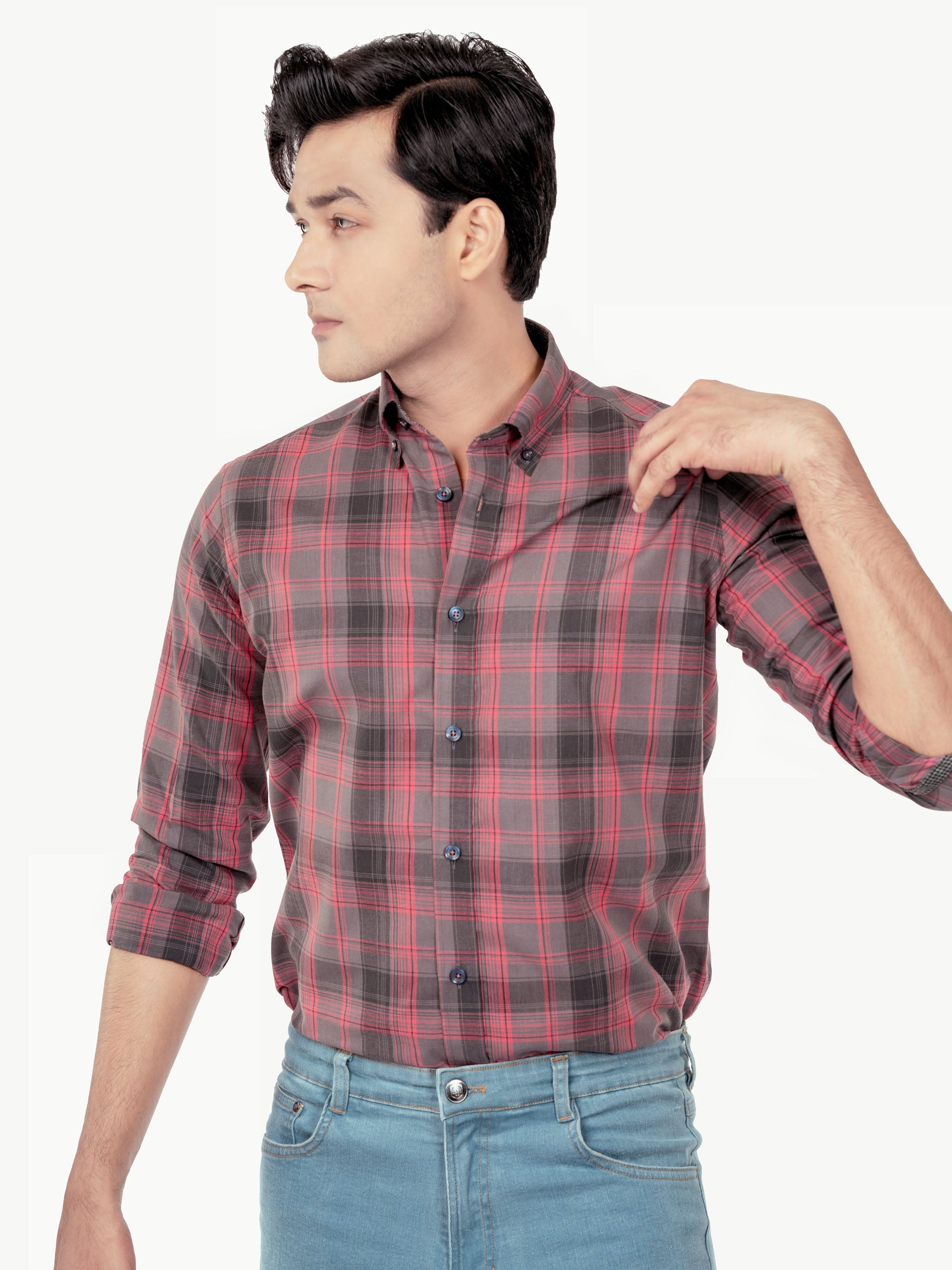 Pink & Grey Checkered Shirt