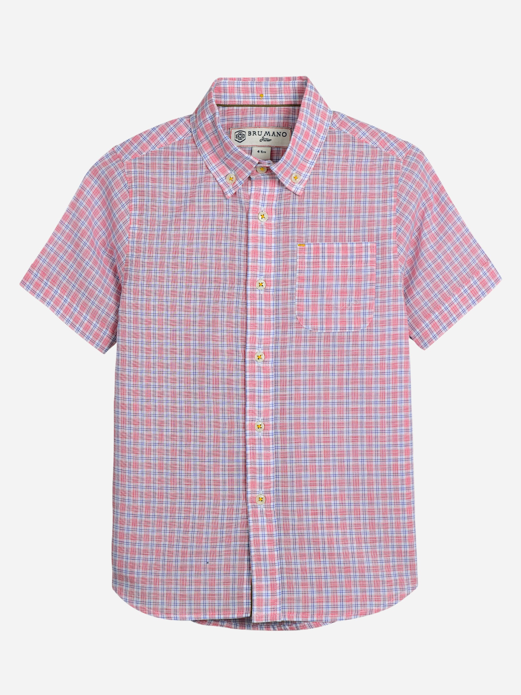 Pink Linen Checkered Short Sleeve Casual Shirt
