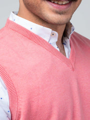 Pink Sleeveless V-Neck Sweater