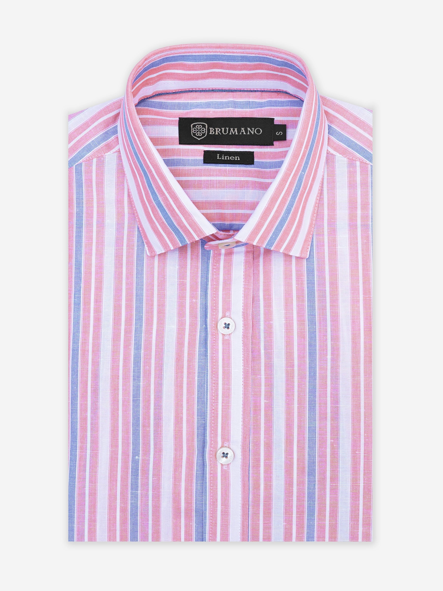 Pink & Blue Linen Striped Formal Shirt