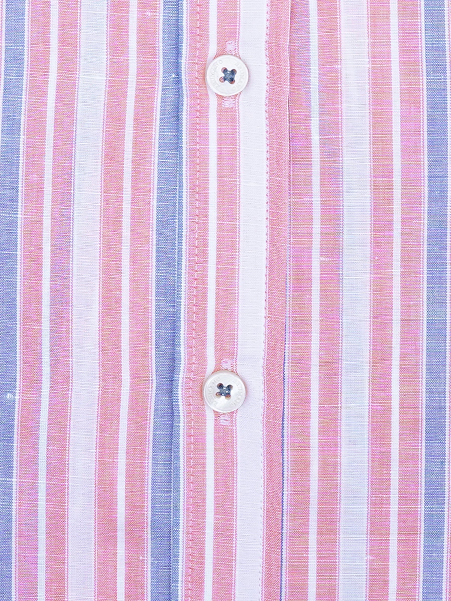 Pink & Blue Linen Striped Formal Shirt