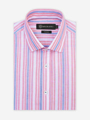 Pink & Blue Linen Striped Formal Shirt