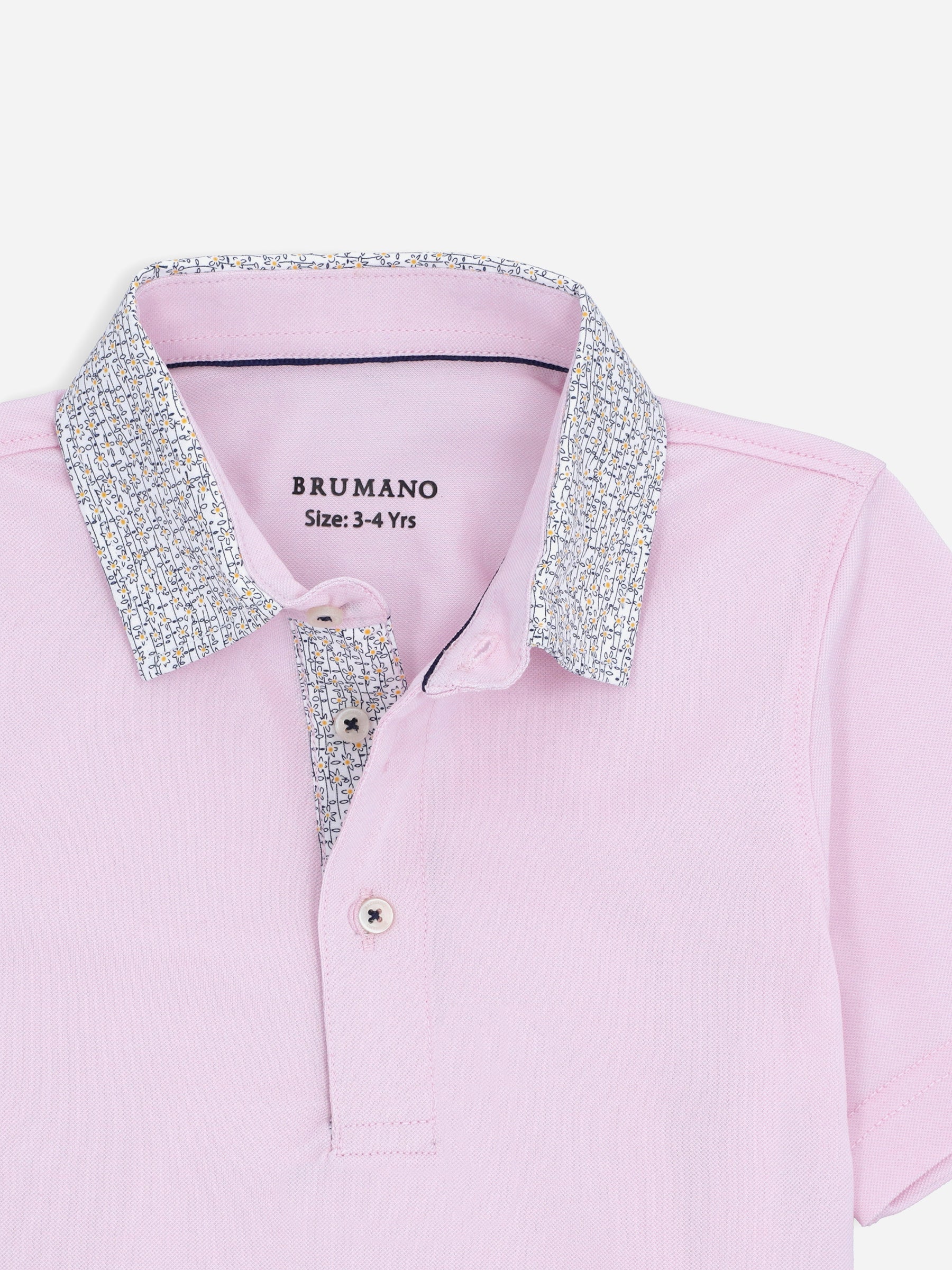 Pink Casual Polo Shirt With Printed Floral Collar