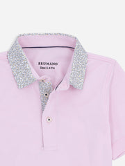 Pink Casual Polo Shirt With Printed Floral Collar