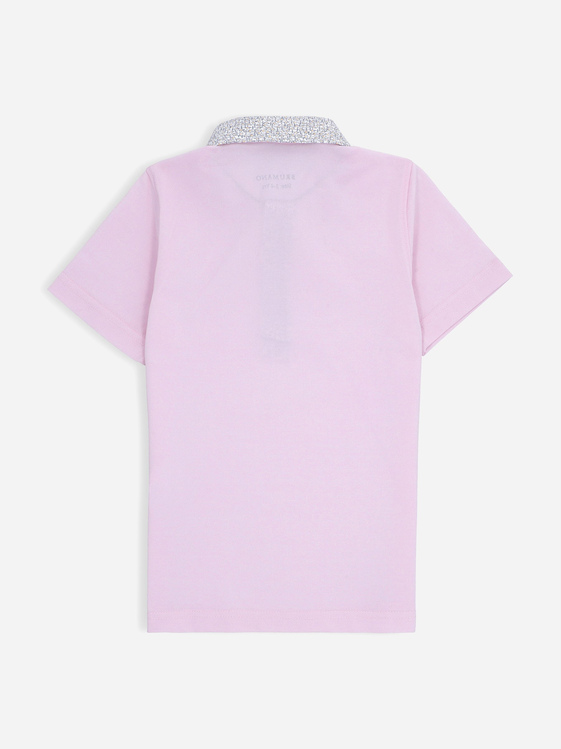 Pink Casual Polo Shirt With Printed Floral Collar