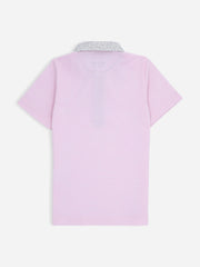 Pink Casual Polo Shirt With Printed Floral Collar