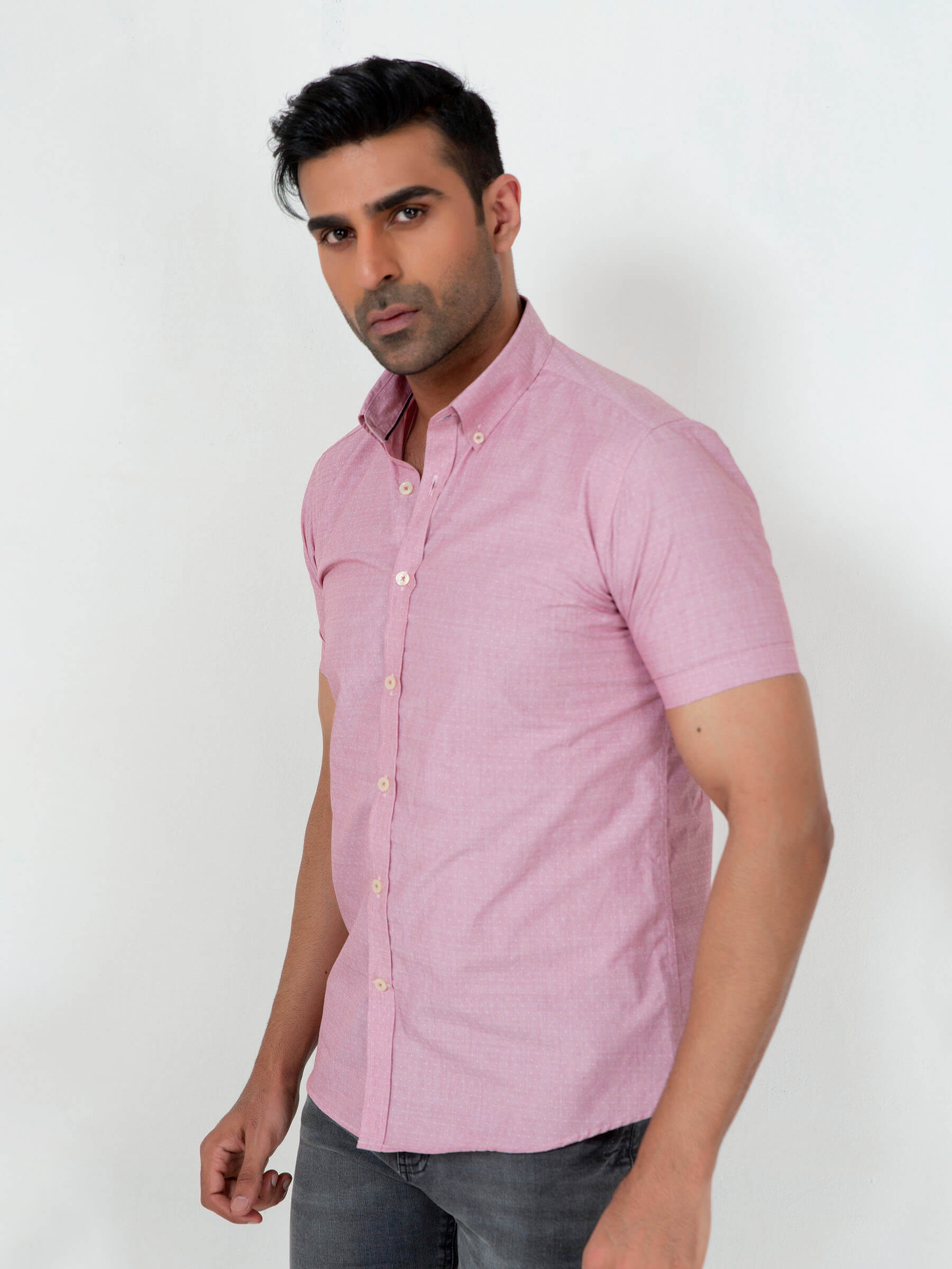 Pink Dobby Half Sleeve Shirt