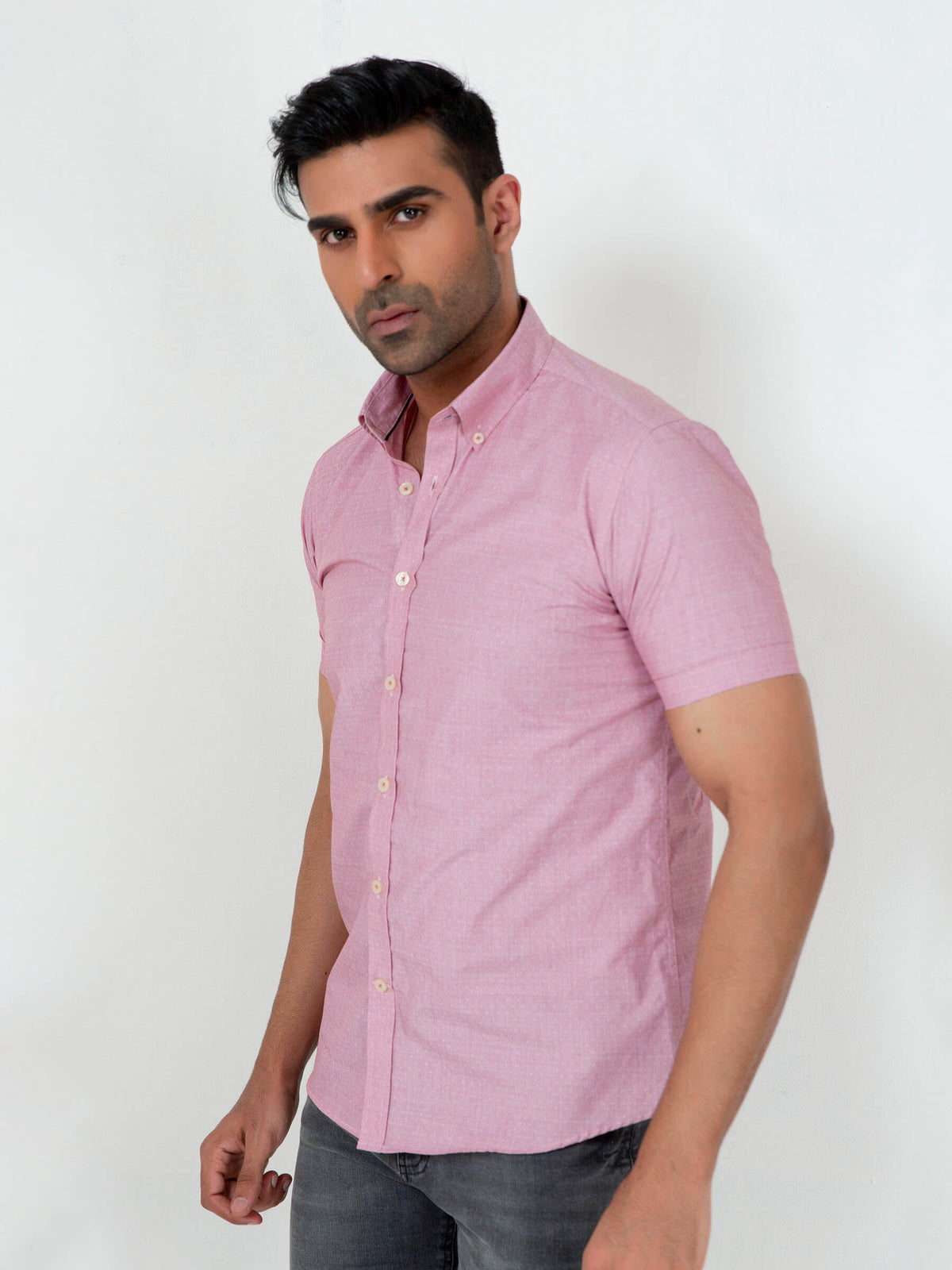 Pink Dobby Half Sleeve Shirt