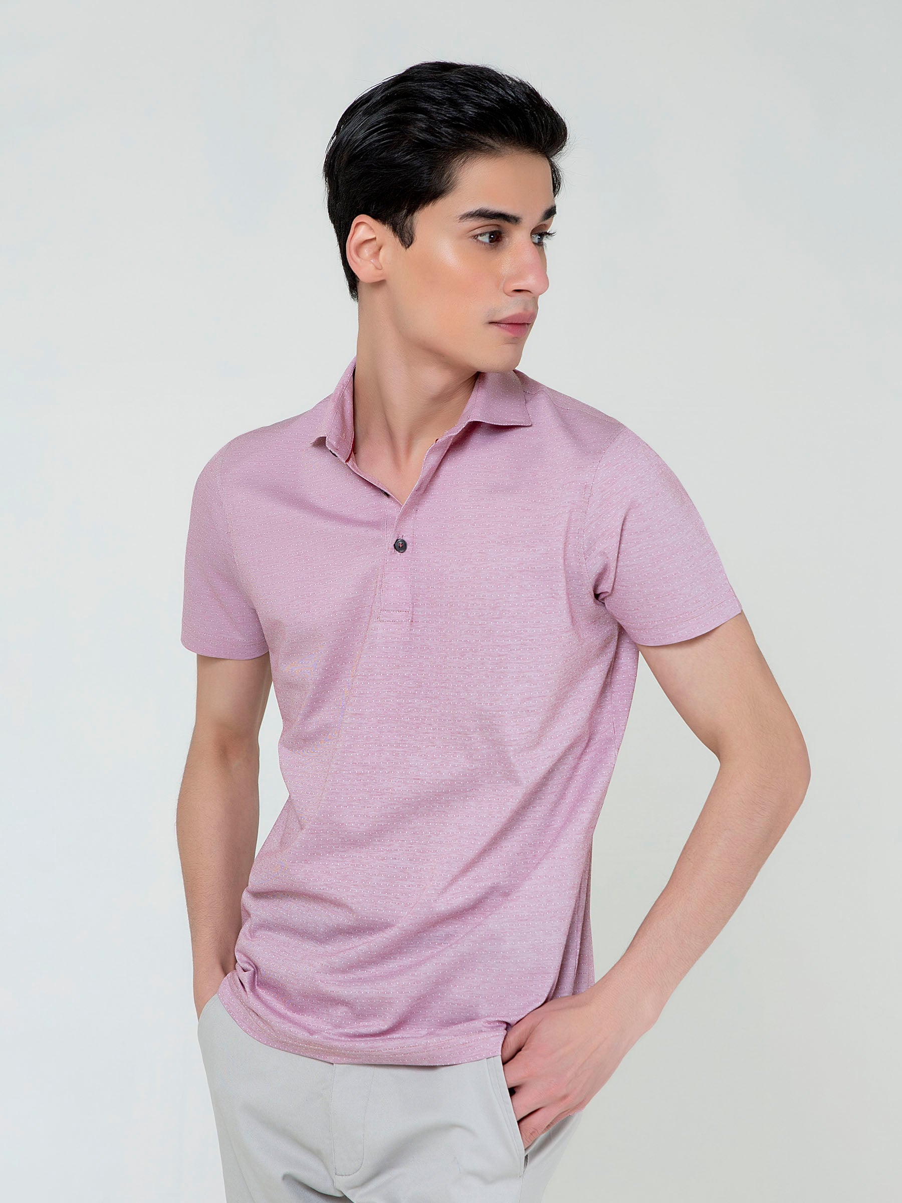 Pink Dobby Mercerized Polo With Cutaway Collar
