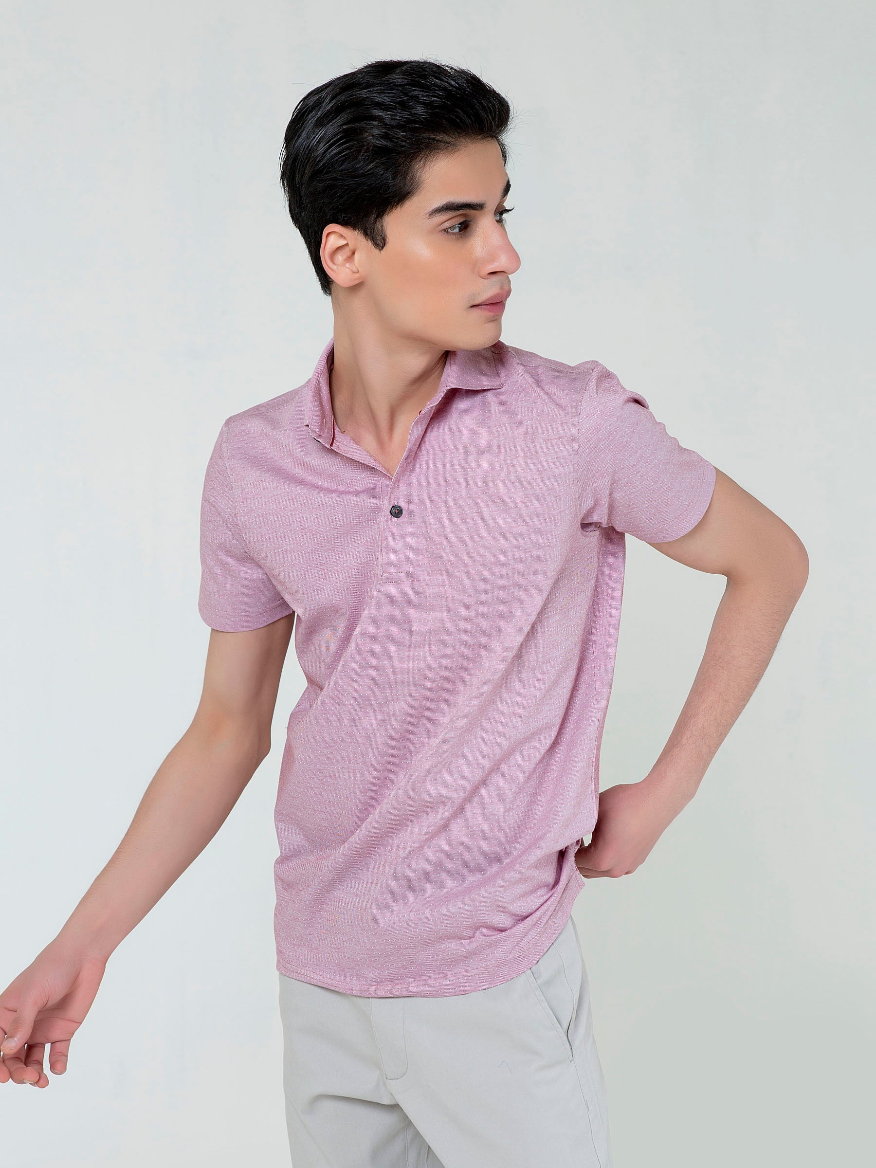 Pink Dobby Mercerized Polo With Cutaway Collar