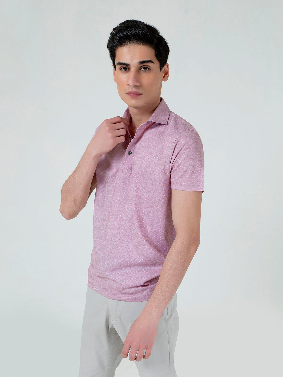 Pink Dobby Mercerized Polo With Cutaway Collar