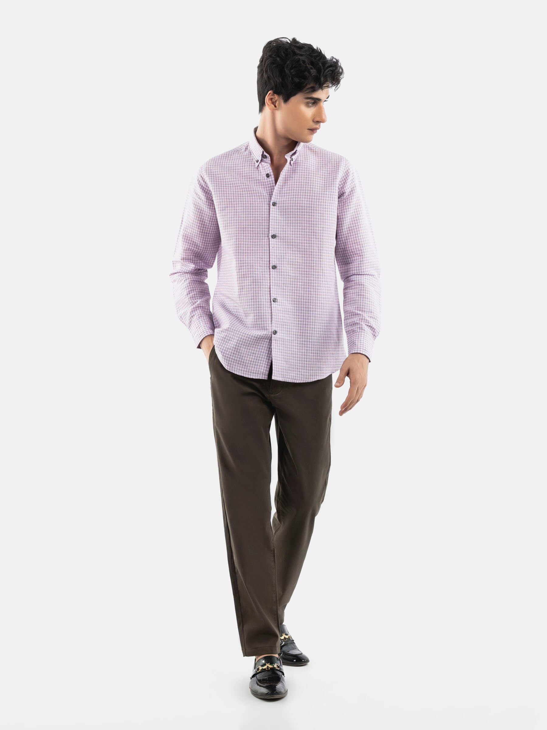 Pink Gingham 100% Linen Button Down Shirt