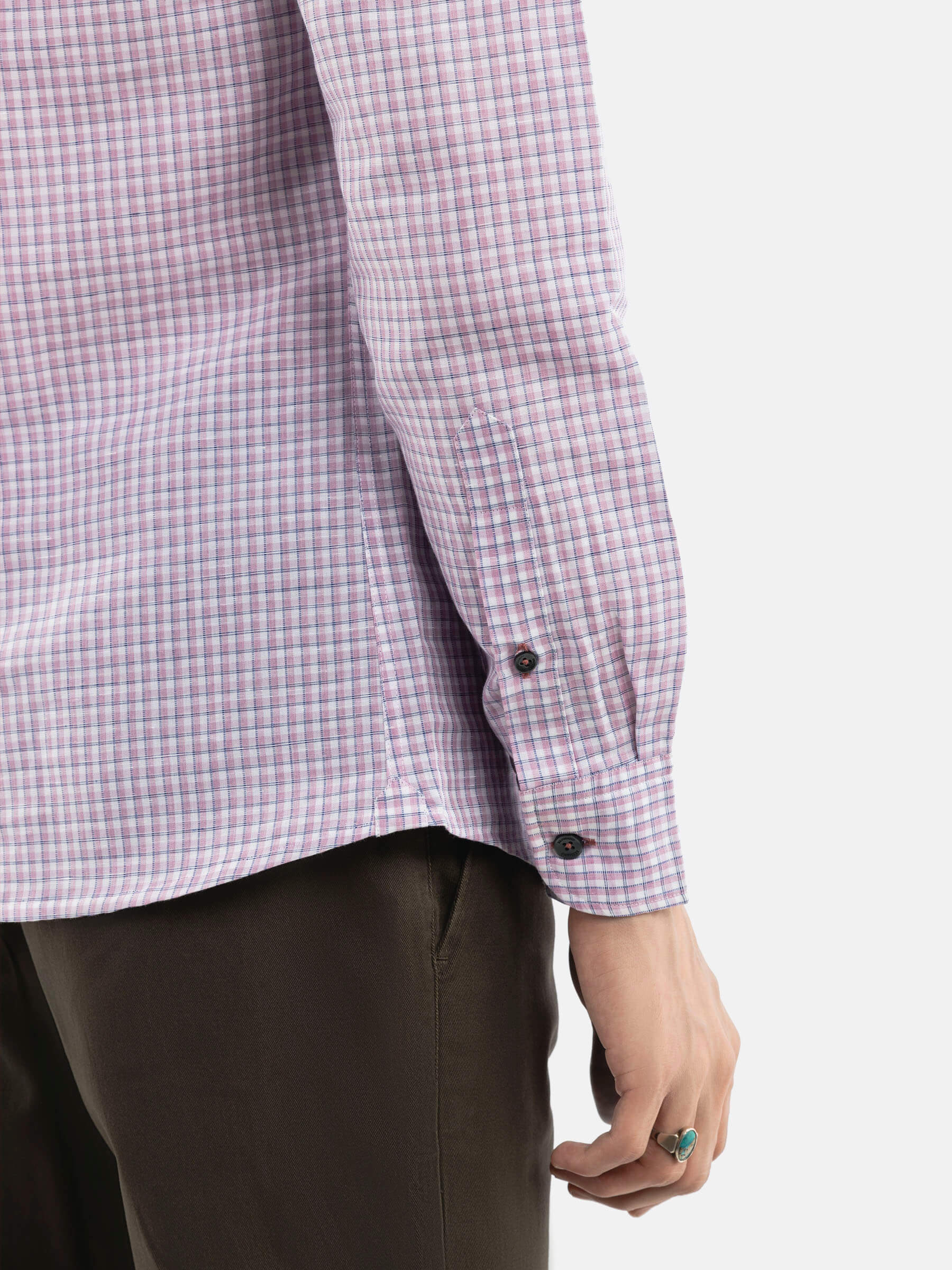Pink Gingham 100% Linen Button Down Shirt