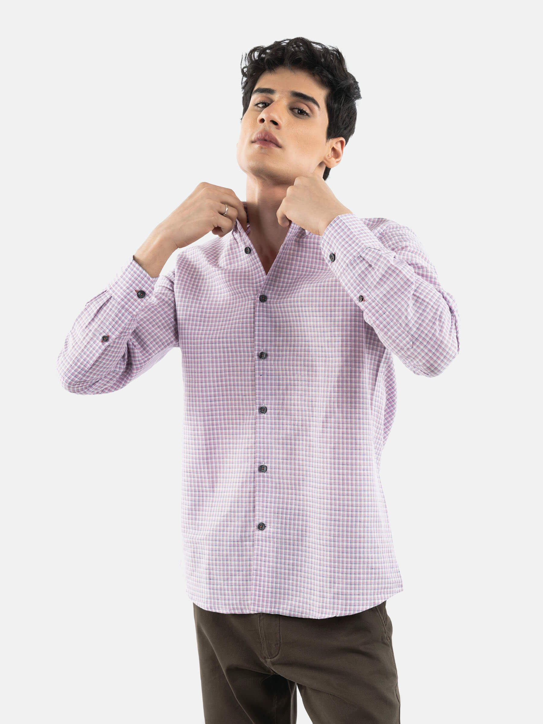 Pink Gingham 100% Linen Button Down Shirt