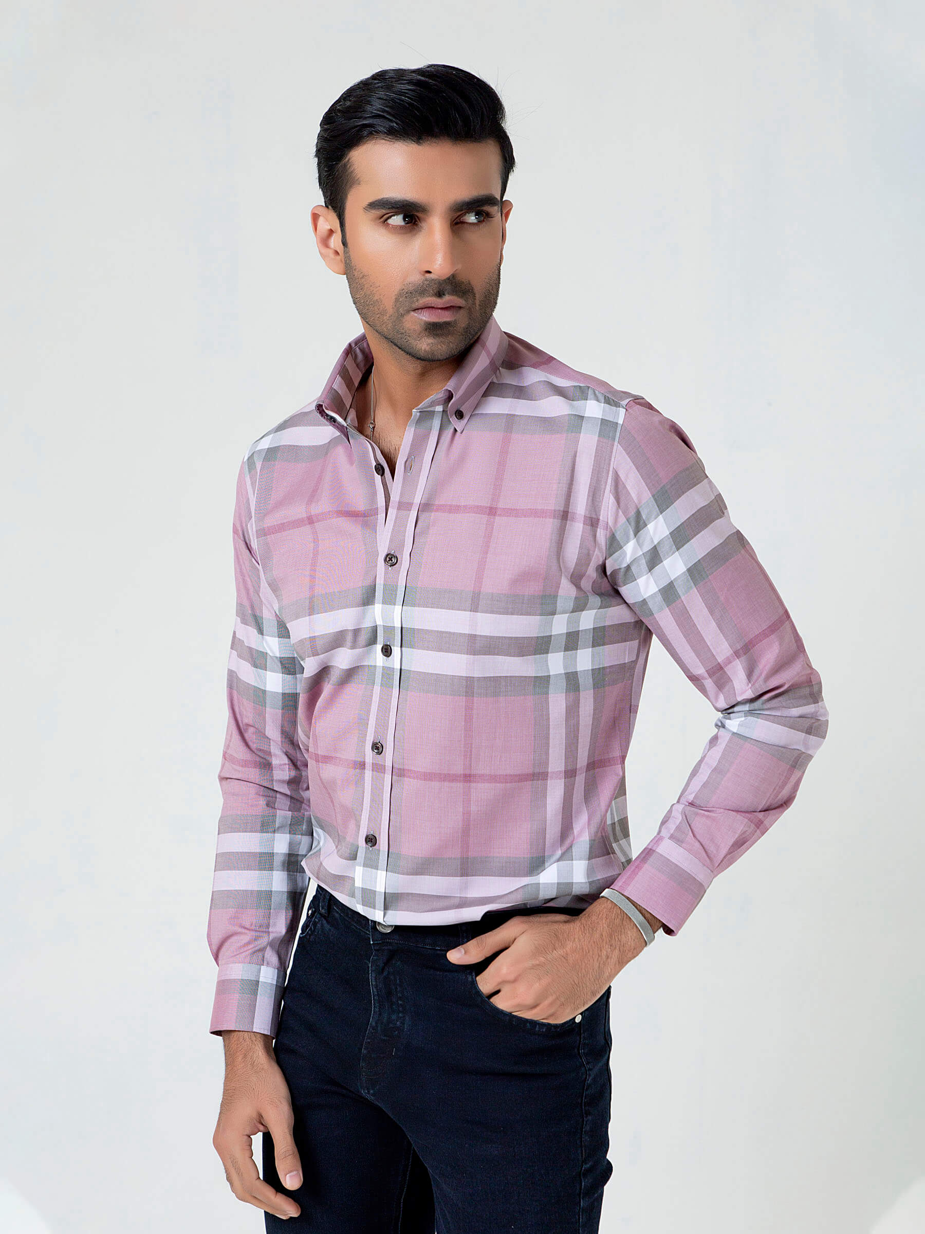 Pink Large Windowpane Checkered Shirt