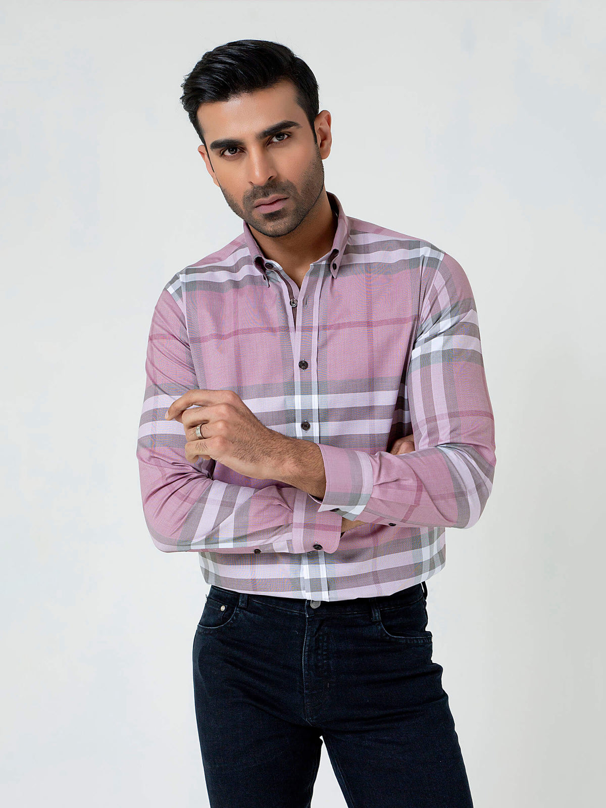 Pink Large Windowpane Checkered Shirt
