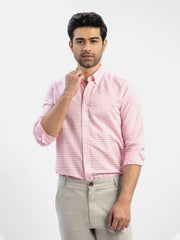 Pink Linen Gingham Shirt With Button Down Collar
