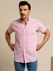 Pink Seersucker Half Sleeve Shirt
