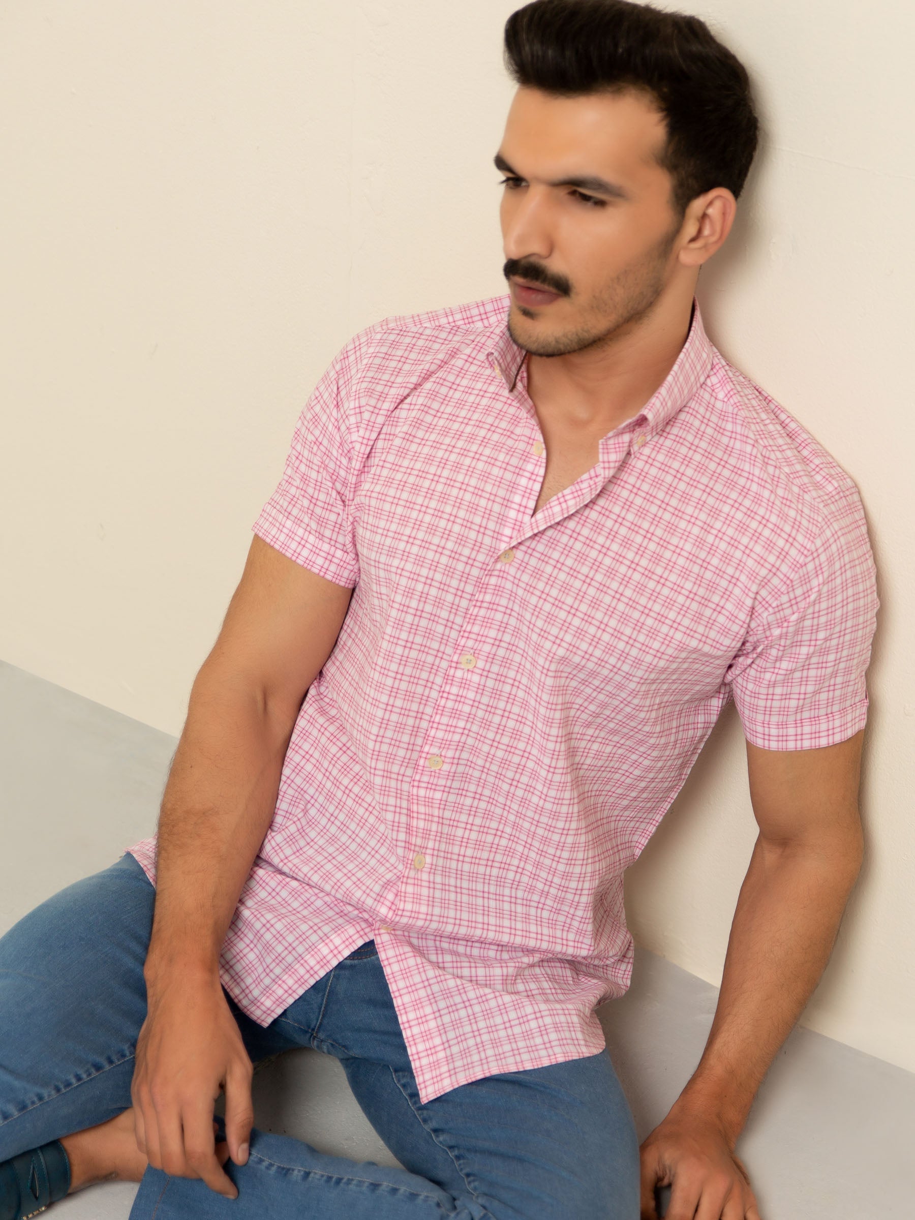 Pink Seersucker Half Sleeve Shirt