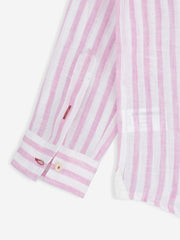 Pink Striped 100% Linen Long Sleeve Casual Shirt