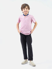 Pink Striped Mao Collar Casual Polo