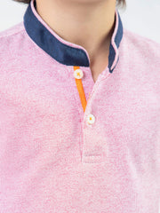 Pink Striped Mao Collar Casual Polo