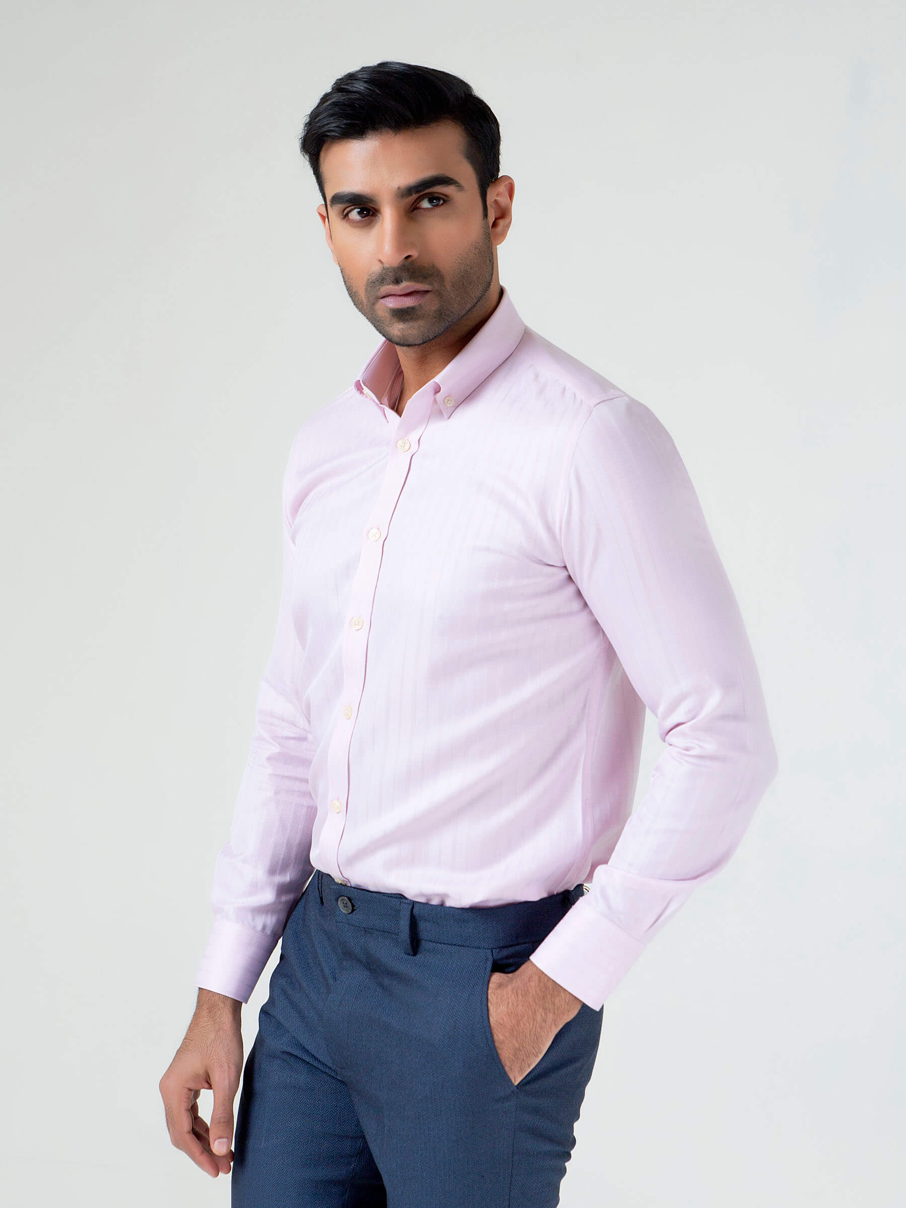 Pink Striped Structured Formal Shirt