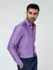 Pink & Blue Bold Striped Linen & Silk Shirt