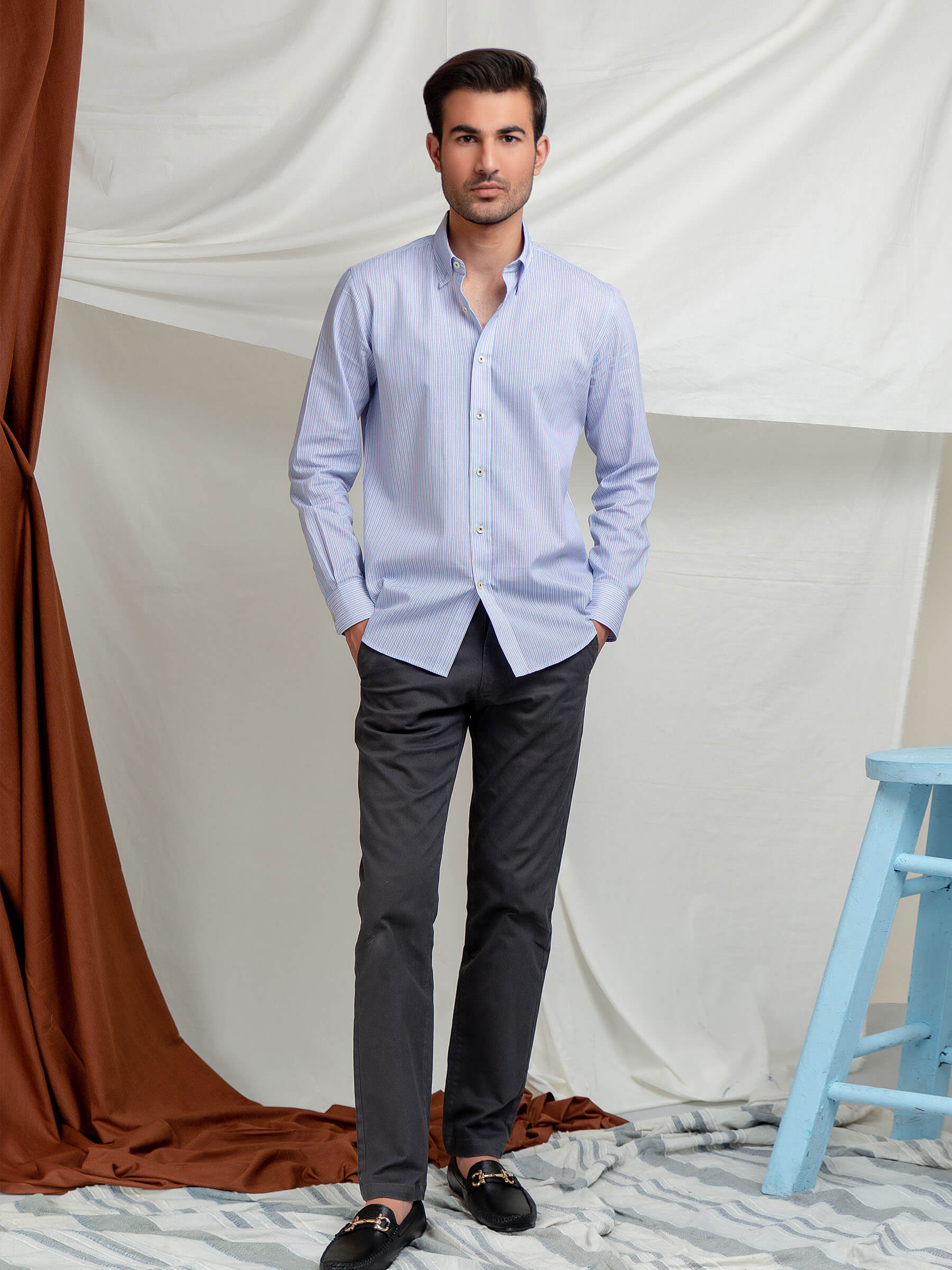 Pink & Blue Striped Button Down Shirt