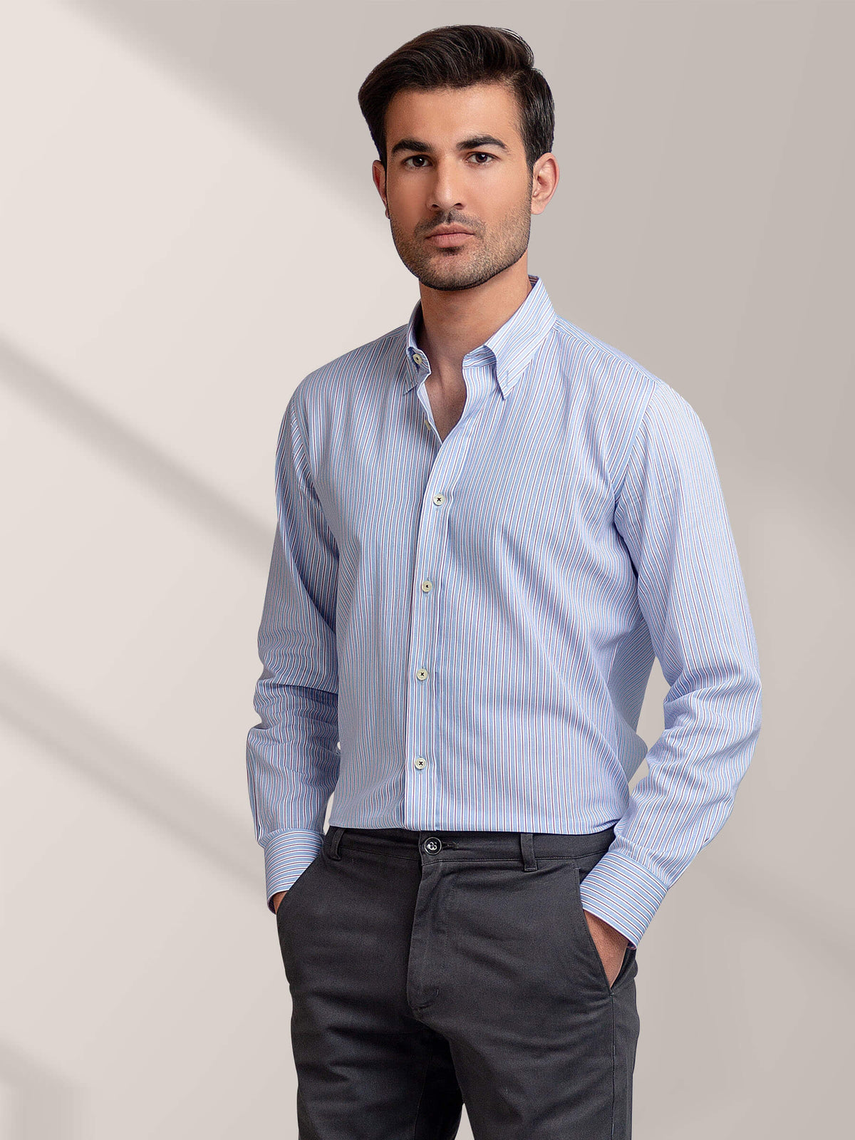 Pink & Blue Striped Button Down Shirt