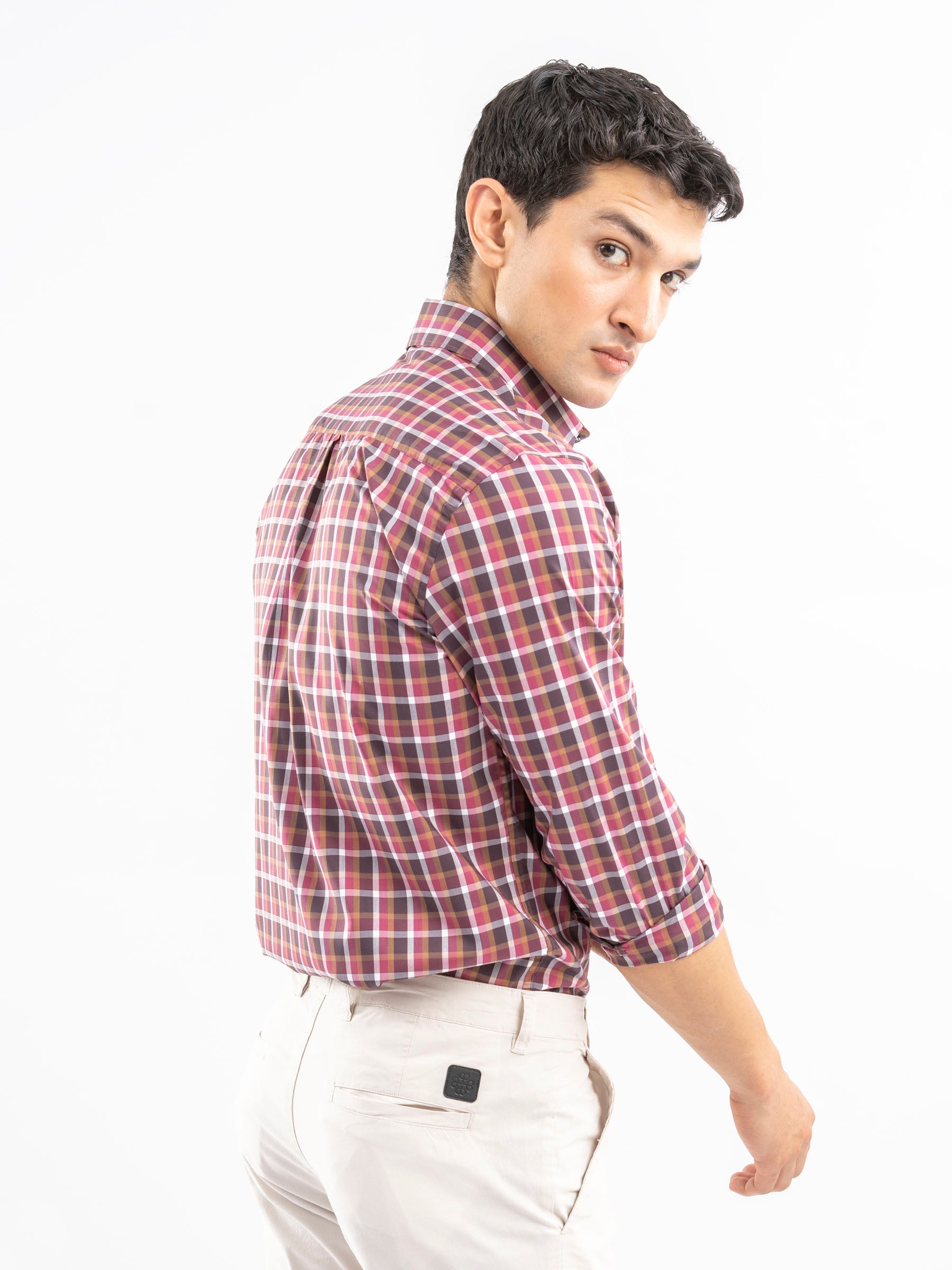 Pink & Brown Gingham Checkered Shirt