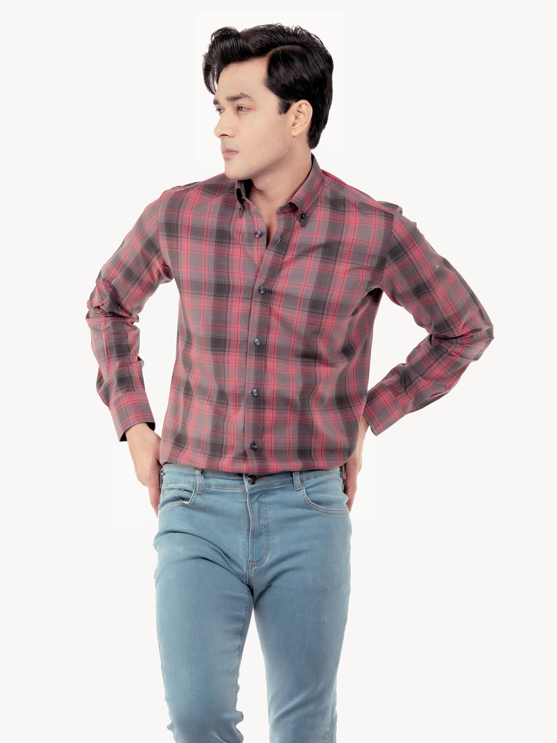 Pink & Grey Checkered Shirt