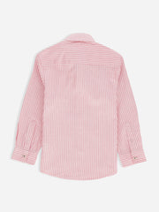 Pink & White Striped Long Sleeve Casual Shirt