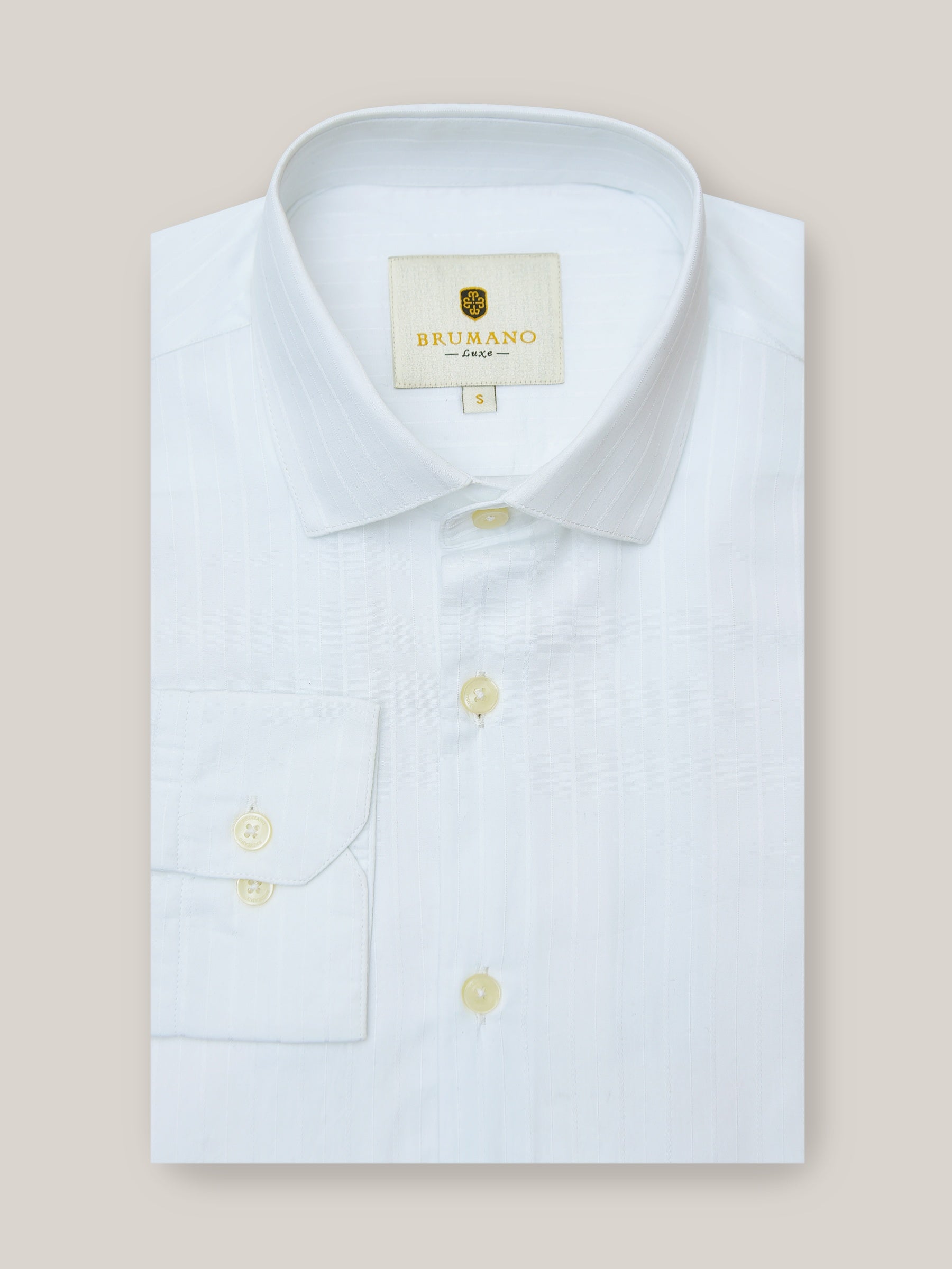 Plain White Striped Shirt With Cutaway Collar
