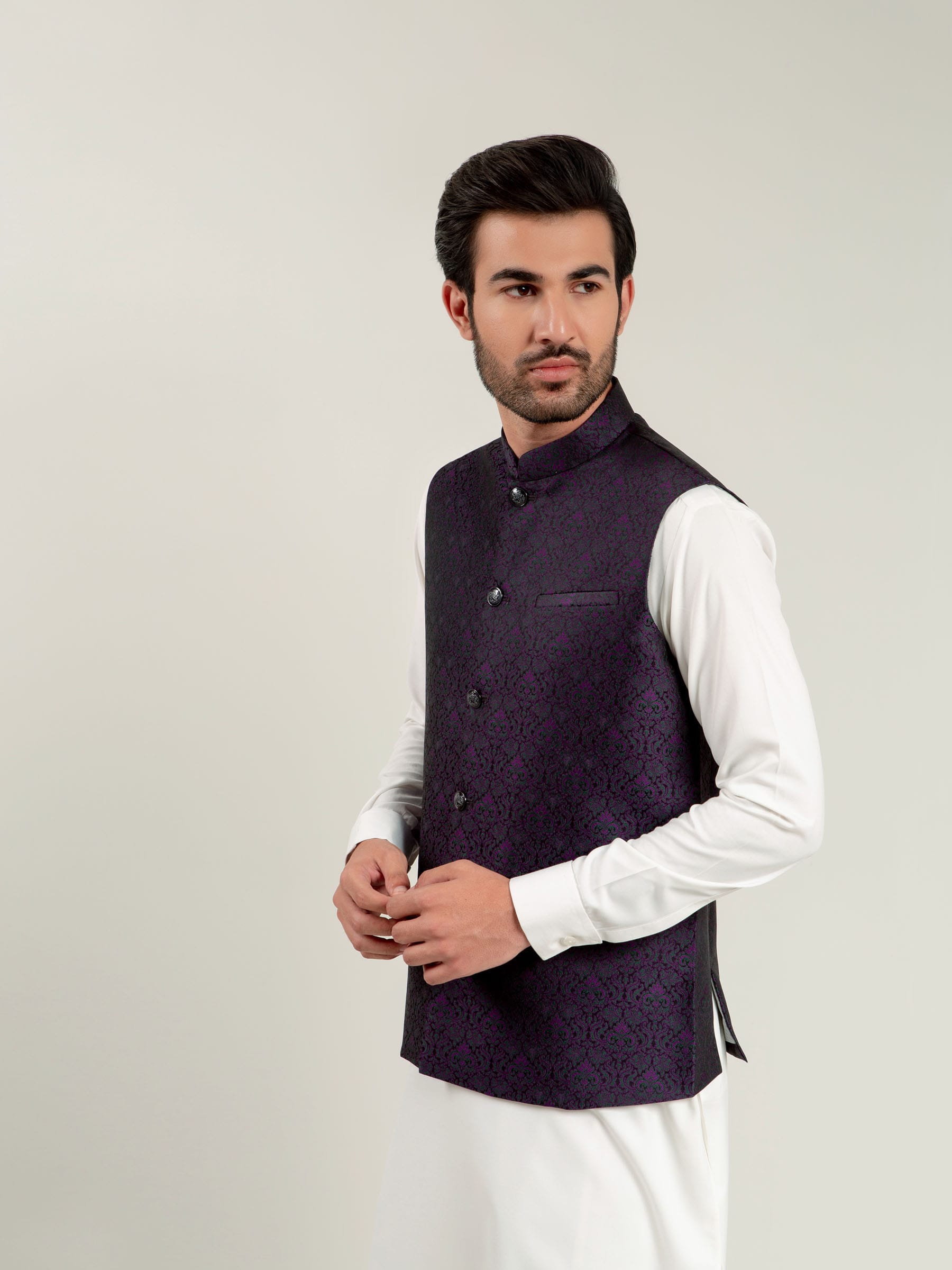 Purple Jacquard Waistcoat