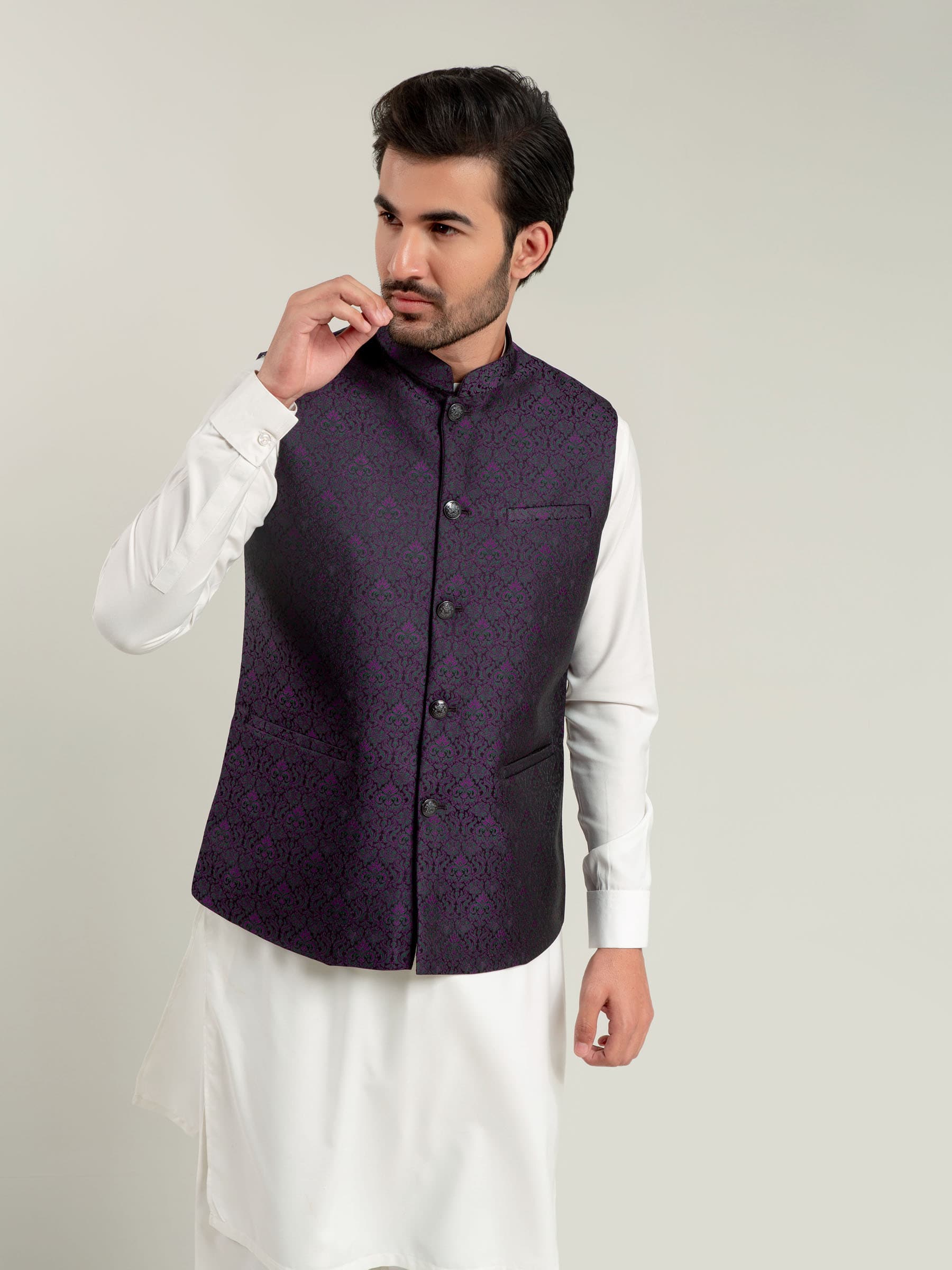 Purple Jacquard Waistcoat