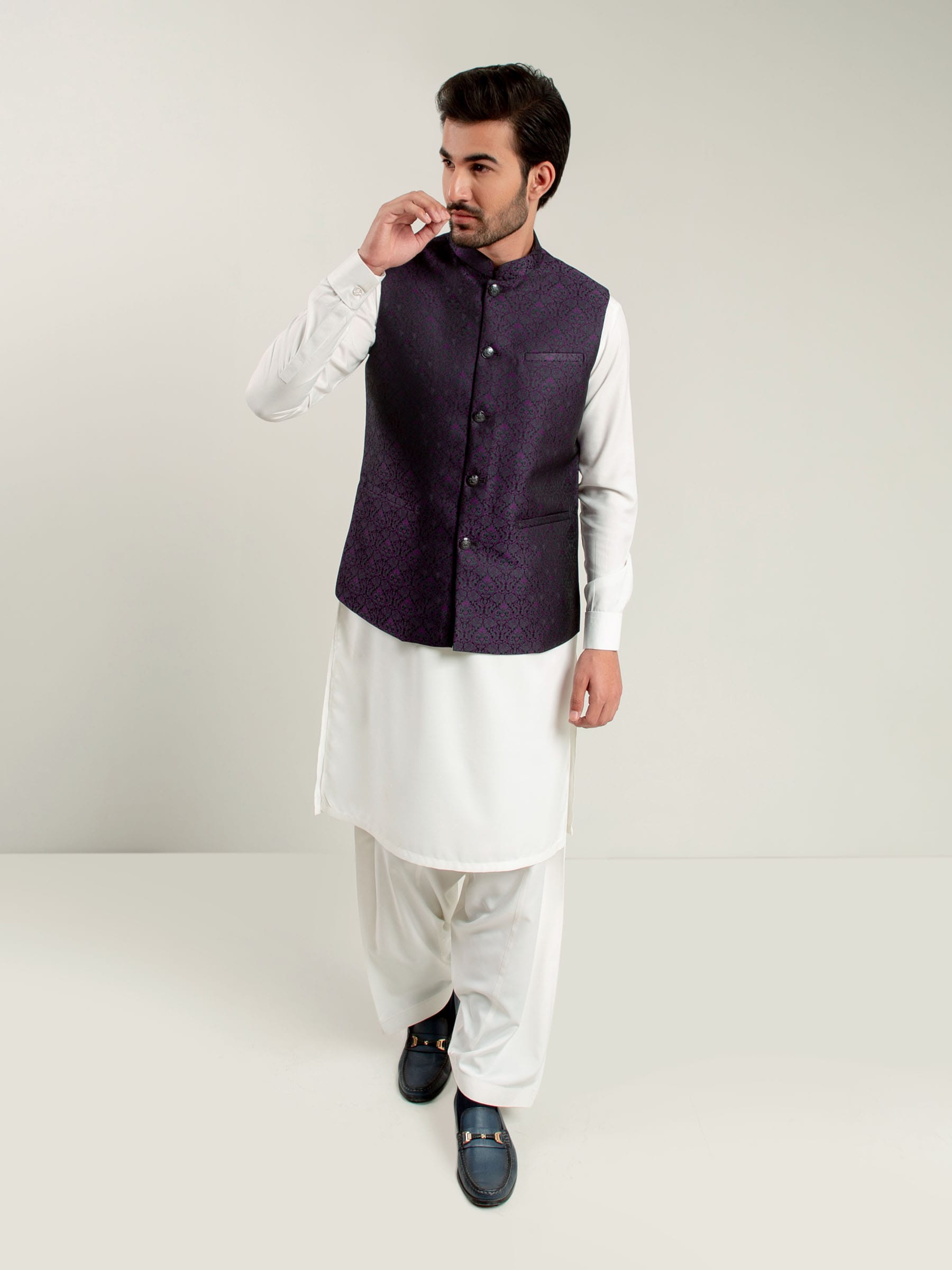 Purple Jacquard Waistcoat