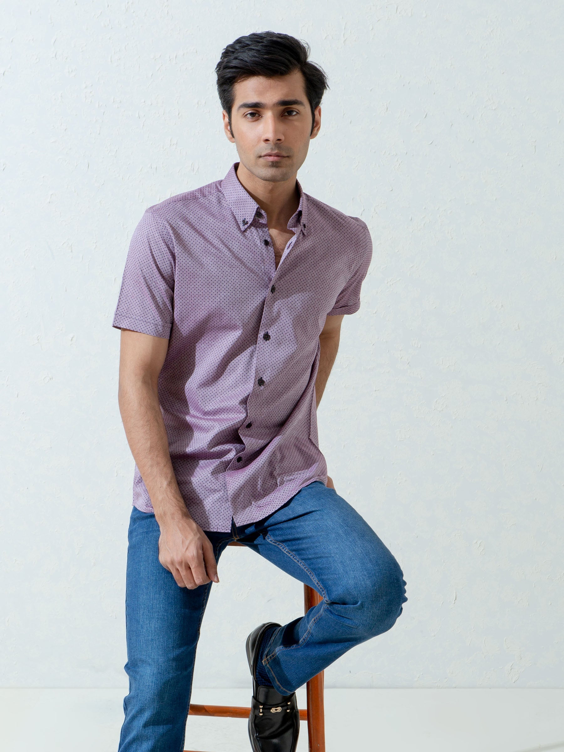 Purple Polka Dot Half Sleeve Shirt