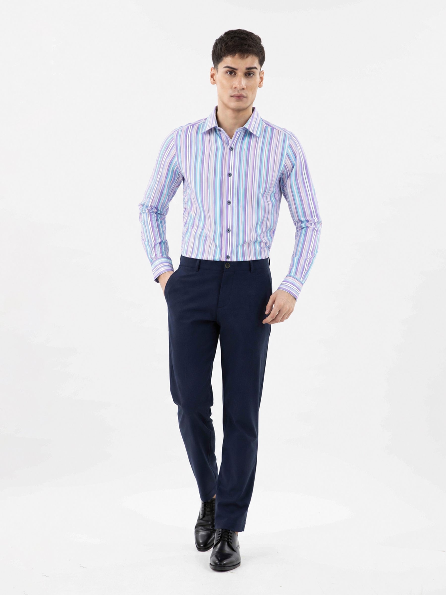 Purple & Peach Striped Formal Shirt