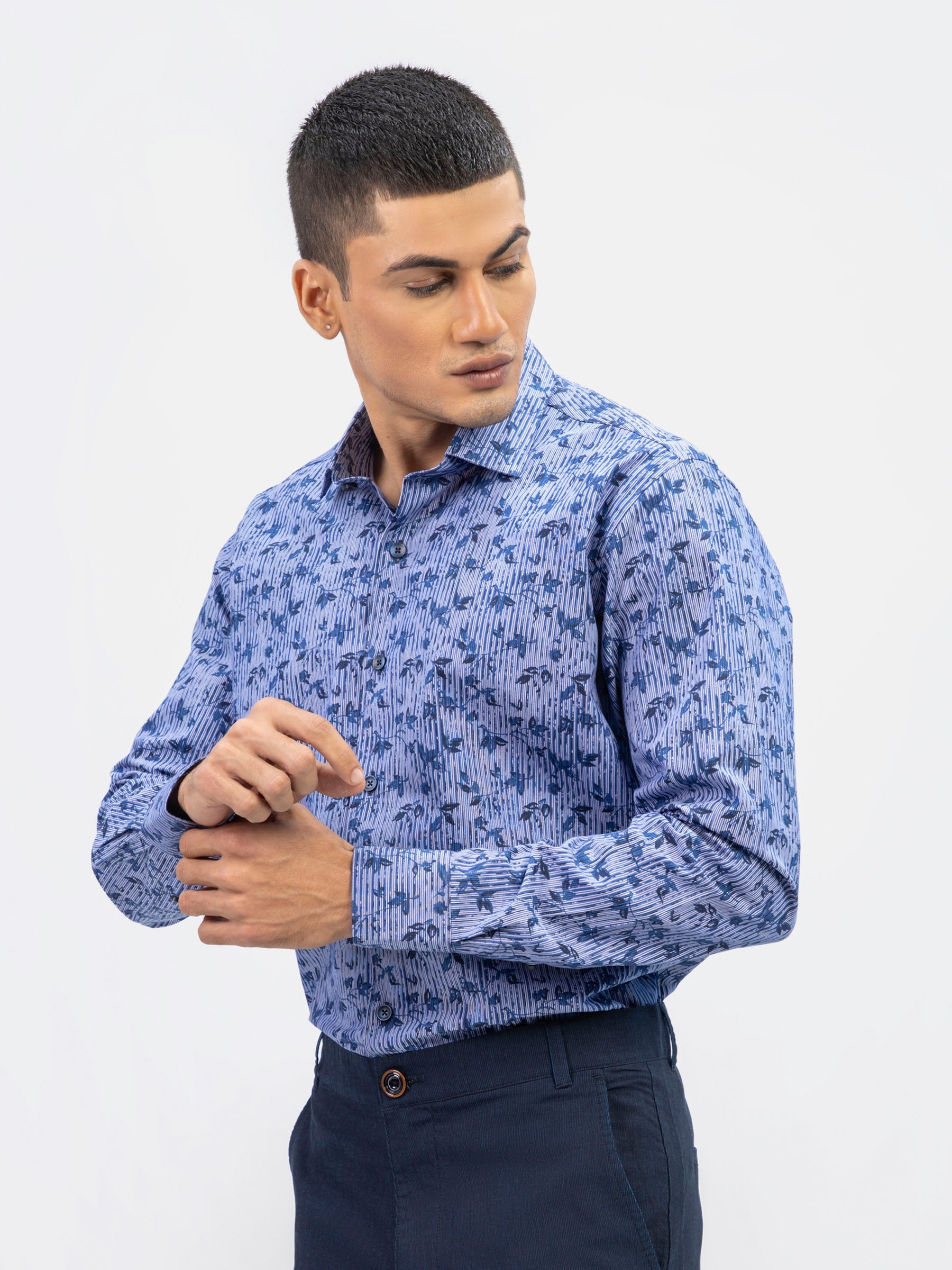 Purple Abstract Printed Shirt With Classic Collar