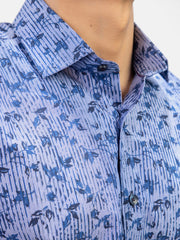 Purple Abstract Printed Shirt With Classic Collar